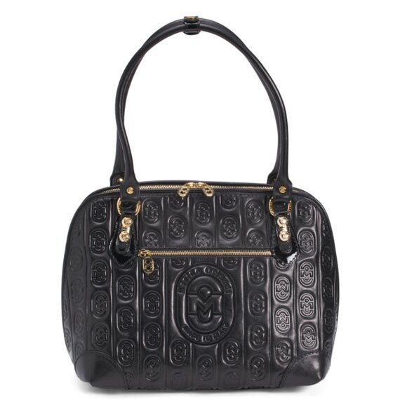 MARINO ORLANDI Black Made In Italy Leather Logo Embossed Tote - Picture 1 of 2